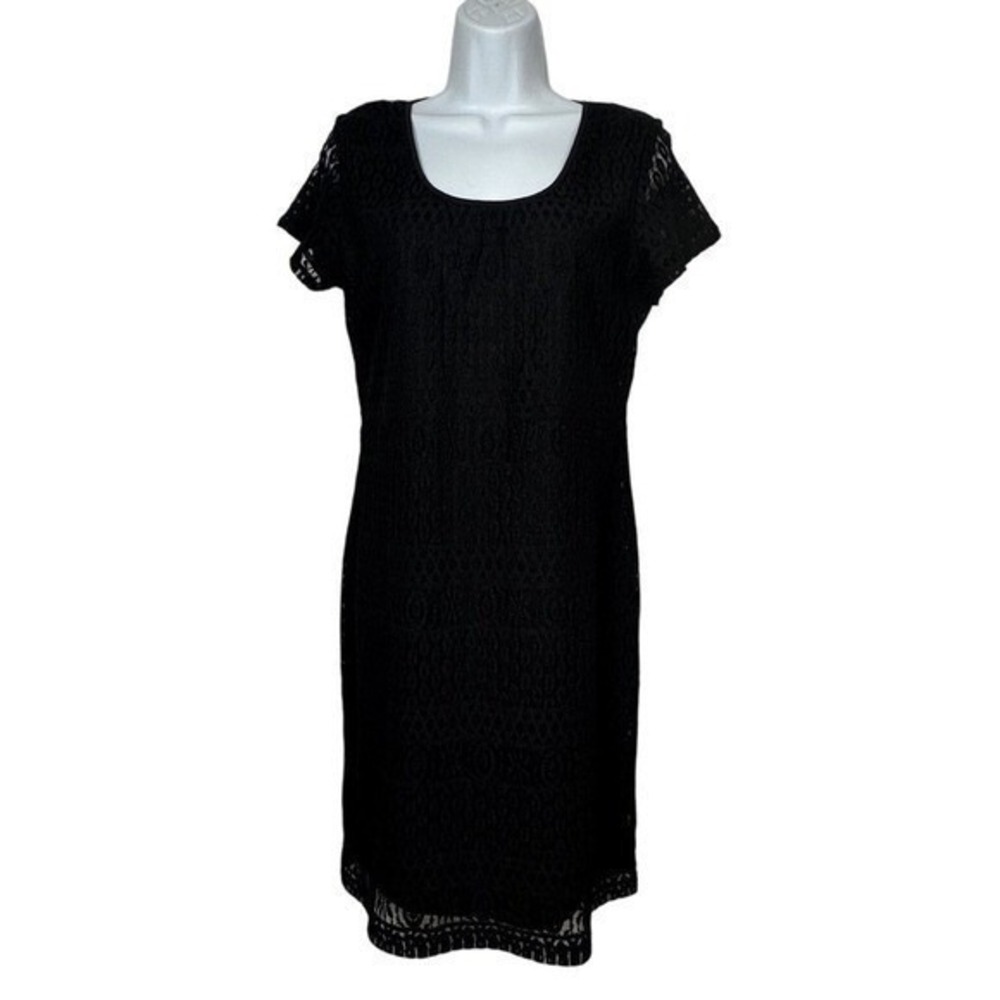 Ronni Nicole Sheath Dress Women 10 Black Lace Overlay Short Sleeve Scoop Neck